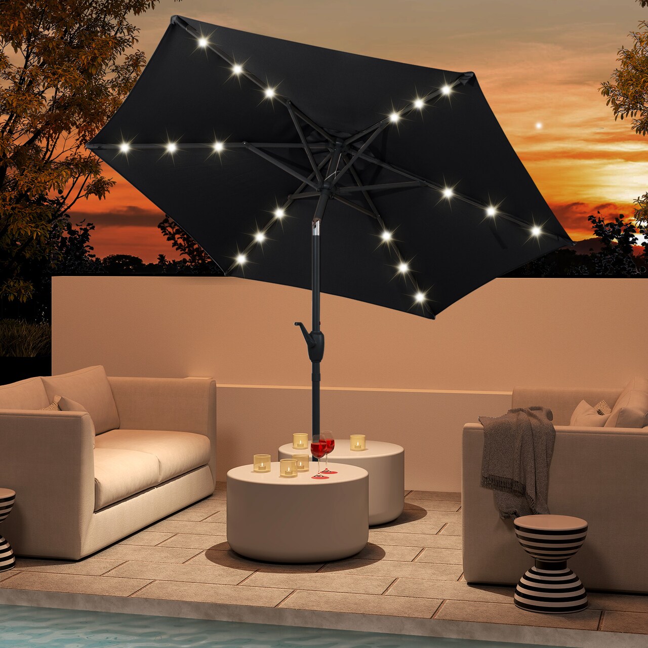 7.5 Feet Solar Umbrella with LED Lights and Crank Tilt for Patio Garden